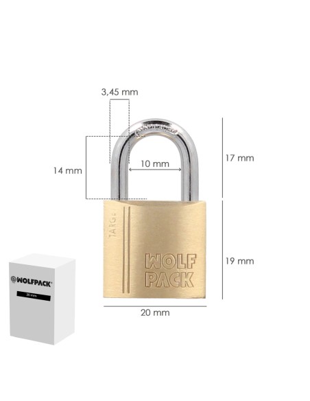 Candado Laton Arco Normal 20 mm. Serie Target. Arco Endurecido. Candado Maletas, Candado Taquillas, Candado Puertas