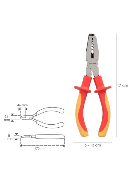 Alicates Pelacables Multifunción 150 mm. Mangos Aislados Acero Cromo Vanadio Pelacables, Corta Cables, Pelador Cables