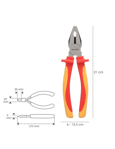 Alicates Universales 200 mm. Mangos Aislados Acero Cromo Vanadio Pelacables, Corta Cables, Pelador Cables