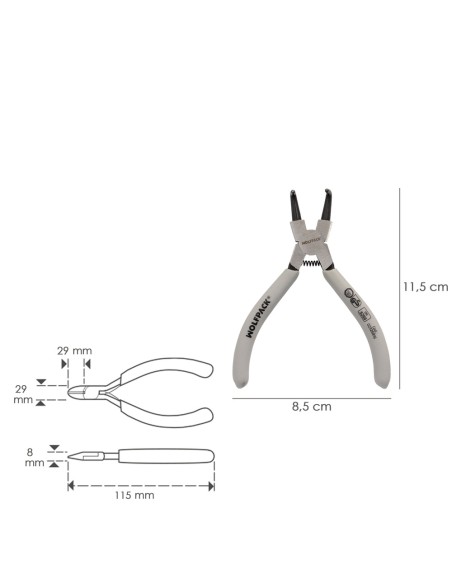 Alicates Arandelas Interiores Curvo 125 mm. Acero Din 5254. Anillos De Presion, Anillos De Retención, Arandelas Circlips