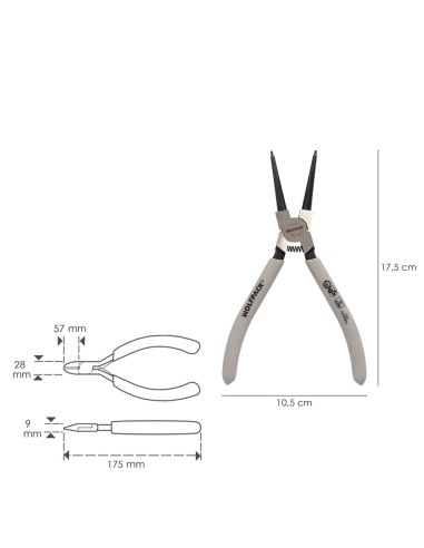 Alicates Arandelas Interiores Recto 175 mm. Acero Din 5256. Anillos De Presion, Anillos De Retención, Arandelas Circlips