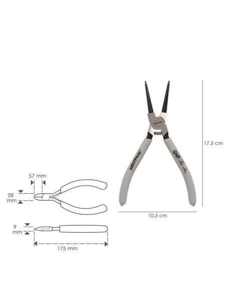Alicates Arandelas Interiores Recto 175 mm. Acero Din 5256. Anillos De Presion, Anillos De Retención, Arandelas Circlips