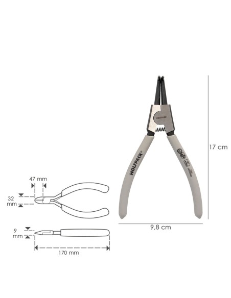 Alicates Arandelas Exteriores Curvo 175 mm. Acero Din 5254. Anillos De Presion, Anillos De Retención, Arandelas Circlips