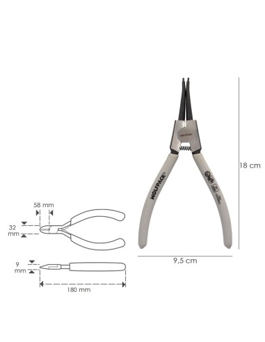 Alicates Arandelas Exteriores Recto 175mm. Acero Din 5254. Anillos De Presion, Anillos De Retención, Arandelas Circlips