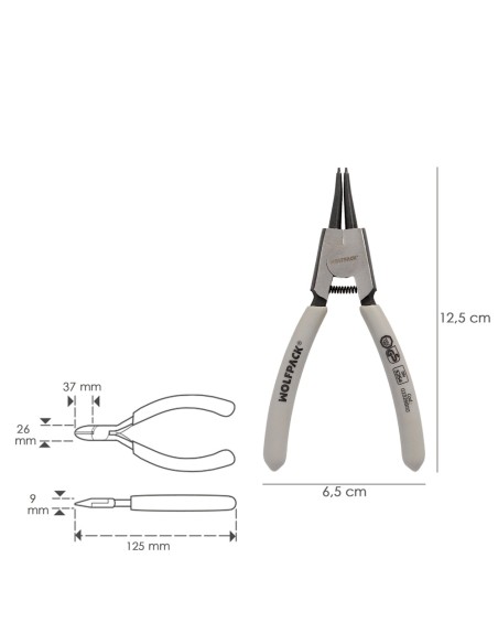 Alicates Arandelas Exteriores Recto 125 mm. acero Din 5254. Anillos De Presion, Anillos De Retención, Arandelas Circlips