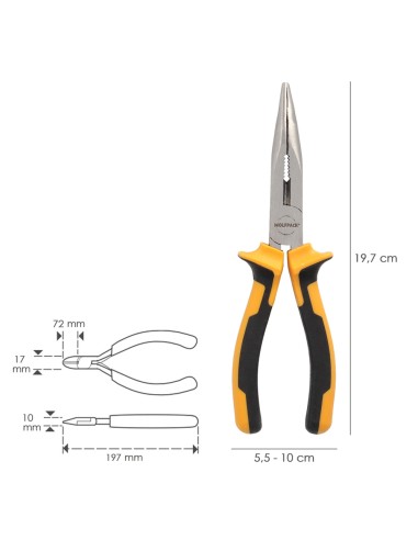 Alicates Boca Curva 200 mm. Acero DIN 5745 Alicates Punta Curva, Alicates Boca Curva Larga,