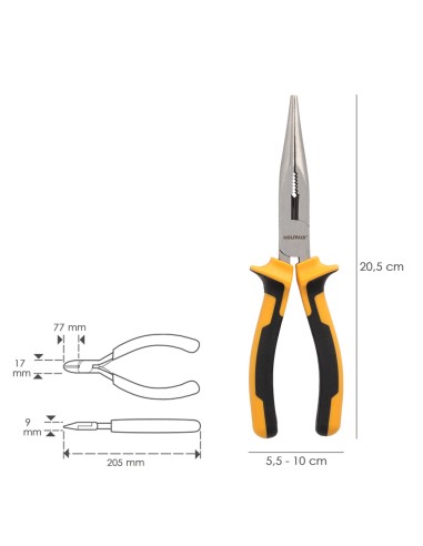 Alicates Boca Recta 200 mm. Acero DIN 5745 Alicates Punta Recta, Alicates Boca Recta Larga,