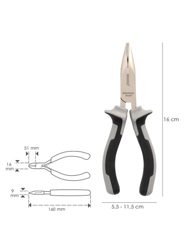 Alicates Boca Curva 150 mm. Acero Cromo Vanadio DIN-ISO 5745 Alicates Punta Curva, Alicates Boca Curva Larga,