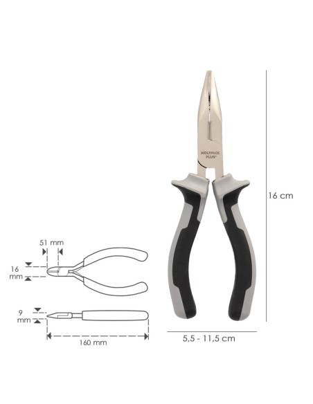 Alicates Boca Curva 150 mm. Acero Cromo Vanadio DIN-ISO 5745 Alicates Punta Curva, Alicates Boca Curva Larga,
