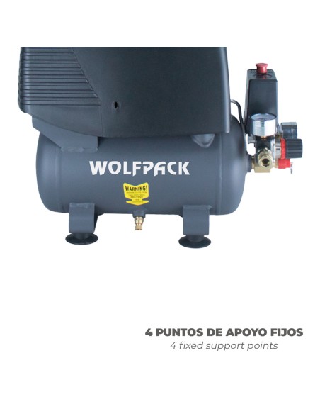 Compresor Aire Wolfpack 6 Litros / 8 Bares / 1,1 Kw - 1,5 HP Sin Aceite
