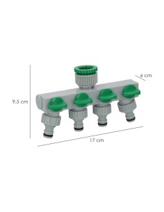 Adaptador Manguera Plastico 3/4" - 1" 4 Vias, Distribuidor 4 vias, Divisor Manguera, Ajuste Independiente, Tomas 1/2+Adaptador 2