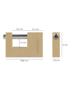 Candado Cuadrado Latón Persiana Ancho 70 mm. Alta Seguridad, Antirrobo Puertas, Contenedores, Trasteros, 2 Llaves 2