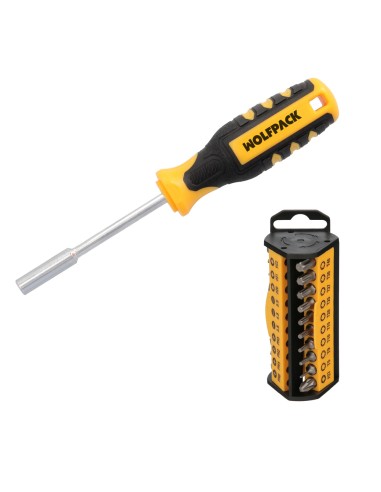 Juego De Puntas con Destornillador 1/4" 35 Piezas. Acero Cromo Vanadio, Kit Destorpuntas, Puntas Destornillador.