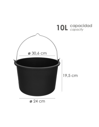 Cubo Obra Italiano Capacidad 10 Litros, Con Marcas Medidoras, Asa Acero Galvanizado, Resistente y Ligero.