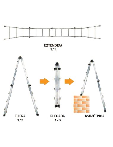 Escalera Telescópica Aluminio 4+4 Peldaños Perfil 67 mm.