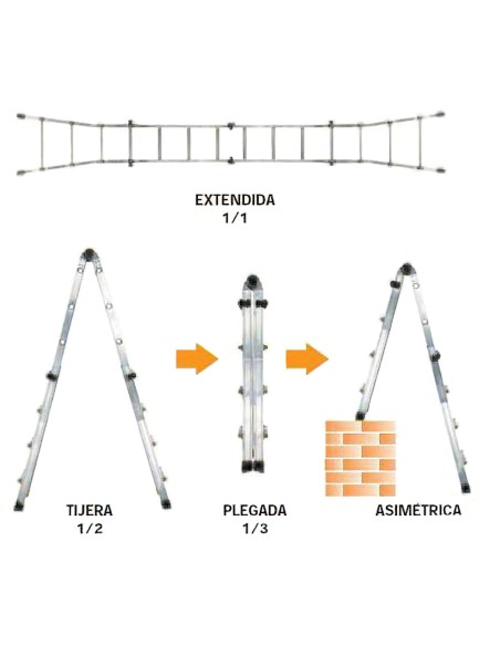 Escalera Telescópica Aluminio 4+4 Peldaños Perfil 67 mm.