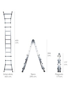 Escalera Telescópica Aluminio 6+6 Peldaños Perfil 67 mm. 2