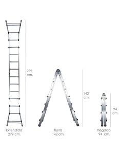 Escalera Telescópica Aluminio 3+3 Peldaños Perfil 67 mm. 2