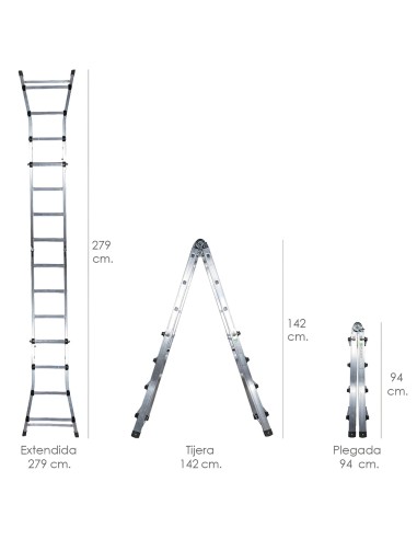 Escalera Telescópica Aluminio 3+3 Peldaños Perfil 67 mm.