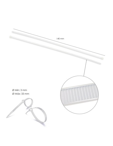 Brida Nylon 100%. Color Blanco / Natural 3,5 x 140 mm. 100 Piezas. Abrazadera Plastico, Organizador Cables, Alta Resistencia