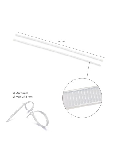 Brida Nylon 100%. Color Blanco / Natural 2,5 x 160 mm. 100 Piezas. Abrazadera Plastico, Organizador Cables, Alta Resistencia