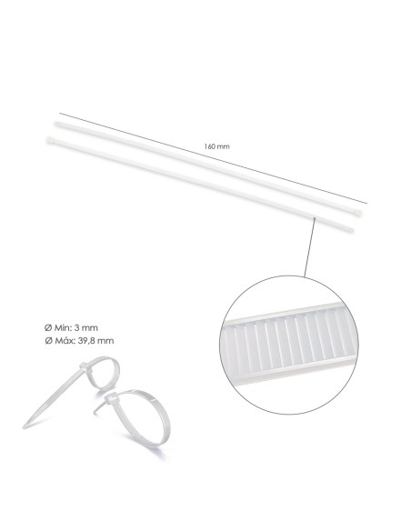 Brida Nylon 100%. Color Blanco / Natural 2,5 x 160 mm. 100 Piezas. Abrazadera Plastico, Organizador Cables, Alta Resistencia