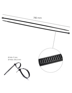 Brida Nylon 100%. Color Negro 9,0 x 780 mm. Bolsa 100 unidades. Abrazadera Plastico, Organizador Cables, Alta Resistencia 2