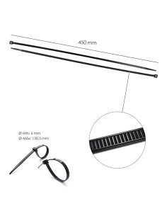 Brida Nylon 100%. Color Negro 7,5 x 450 mm. Bolsa 100 unidades. Abrazadera Plastico, Organizador Cables, Alta Resistencia 2