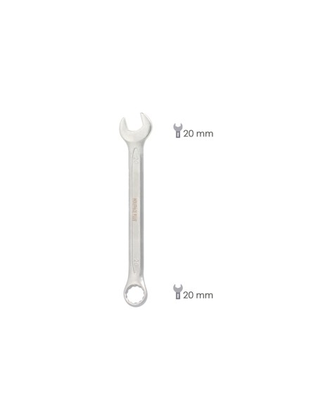 Llave Combinada Plus 20x20 Acero Cromo Vanadio DIN 3113. Llave Doble Boca, Llave Fija, Llave Estrella