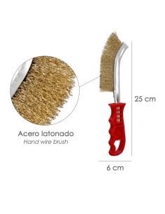 Cepillo Acero Latonado Mango Rojo 25 cm. cepillo Eliminación Oxido, Pintura, Pulido De Metales. 2