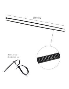 Brida Nylon 100%. Color Negro 4,5 x 280 mm. Bolsa 100 unidades. Abrazadera Plastico, Organizador Cables, Alta Resistencia 2