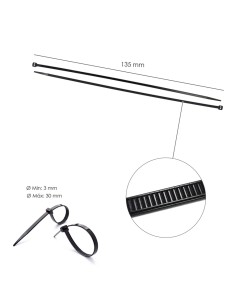 Brida Nylon 100%. Color Negro 2,5 x 135 mm. Bolsa 100 unidades. Abrazadera Plastico, Organizador Cables, Alta Resistencia 2