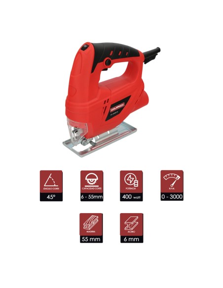 Sierra Vaiven 400 Watt. Sierra de Calar, Profundidad Corte 55 mm. Madera. Inclinable