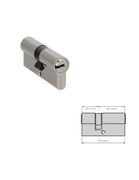 Cilindro Seguridad 30x40 mm. Leva Larga Niquelado Con 5 llaves