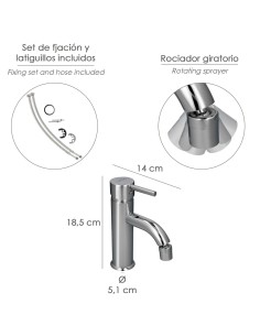Monomando Bide "Dresde" Grifo Baño, Grifo Encimera, Grifo Cocina, Grifo Mezclador. Cartucho Ceramico Ø 35 mm. 2
