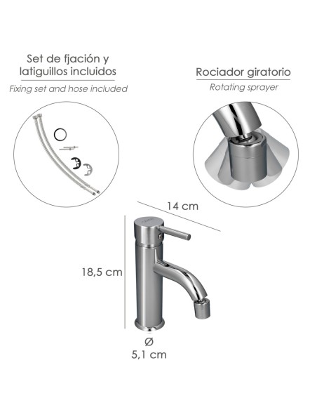 Monomando Bide "Dresde" Grifo Baño, Grifo Encimera, Grifo Cocina, Grifo Mezclador. Cartucho Ceramico Ø 35 mm.