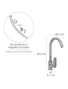 Monomando Fregadero Cocina "Hamburgo" Grifo Baño, Grifo Encimera, Grifo Cocina, Grifo Mezclador. Cartucho Ceramico Ø 35 mm. 2
