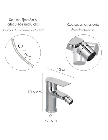 Monomando Bide "Hamburgo" Grifo Baño, Grifo Encimera, Grifo Cocina, Grifo Mezclador. Cartucho Ceramico Ø 35 mm.