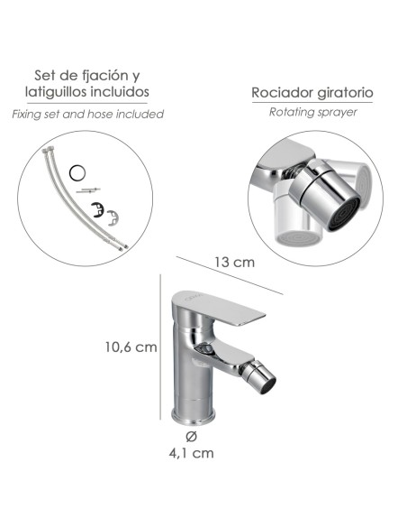Monomando Bide "Hamburgo" Grifo Baño, Grifo Encimera, Grifo Cocina, Grifo Mezclador. Cartucho Ceramico Ø 35 mm.