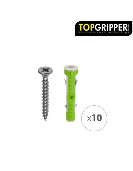 Blister Tacos Topgripper Bimaterial Con Tornillos Ø 10 mm. 10 Piezas Taco Anclaje Universal, Taco Hormigon, Taco Pladur