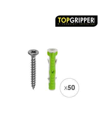 Blister Tacos Topgripper Bimaterial Con Tornillos Ø 5 mm. 50 Piezas Taco Anclaje Universal, Taco Hormigon, Taco Pladur,