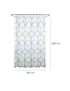 Cortina Ducha Tela Geometria 180 x 200 cm. Cortina baño, Cortina Tela Impermeable Con Anillas 2