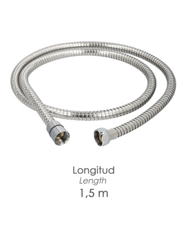 Flexo / Manguera Ducha Acero Inoxidable 1,50 Metros Accesorios de Latón. Flexible, Resistente a Torceduras, Conexión Estandar