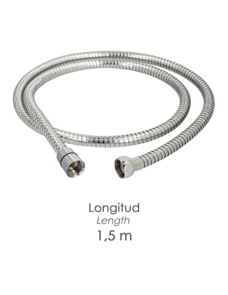 Flexo / Manguera Ducha Acero Inoxidable 1,50 Metros Accesorios de Latón. Flexible, Resistente a Torceduras, Conexión Estandar
