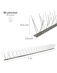 Pincho Anti Palomas / Pajaros 1 Metro Inoxidable Pincho Doble 80 Pinchos. Adaptable a Varias Posiciones 2