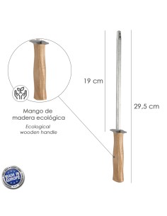 Chaira Afiladora Cocina 19 cm. Mango Madera. Chaira Afilador Cuchillos / Tijeras Manual 2