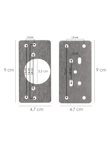 Placas de Reparacion Bisagras Cazoleta 4,7x9 cm. 2 piezas. Placa Repara Puertas, Placa Reparación Bisagras Mueble
