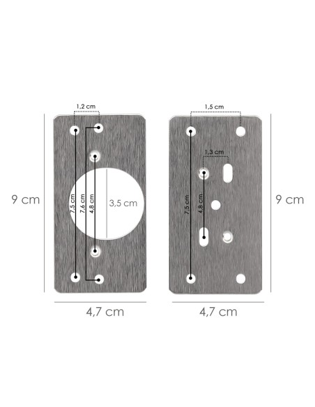 Placas de Reparacion Bisagras Cazoleta 4,7x9 cm. 2 piezas. Placa Repara Puertas, Placa Reparación Bisagras Mueble