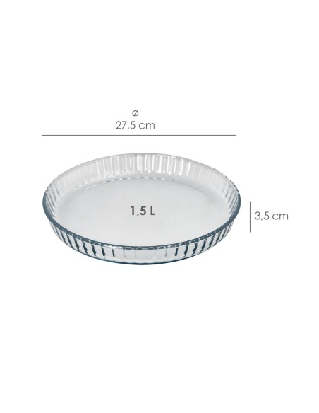 Molde Rizado Horno Cristal Borosilicato Ø 28 cm. Ideal Postres, Cocina, Resposteria, Tartas, Quiche, Libre BPA
