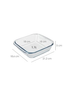 Fuente Horno Cristal Borosilicato Cuadrada 1,1litros. 18x18 cm. Ideal Meclas, Ensaladas, Postres, Cocina, Resposteria. Libre BPA 2